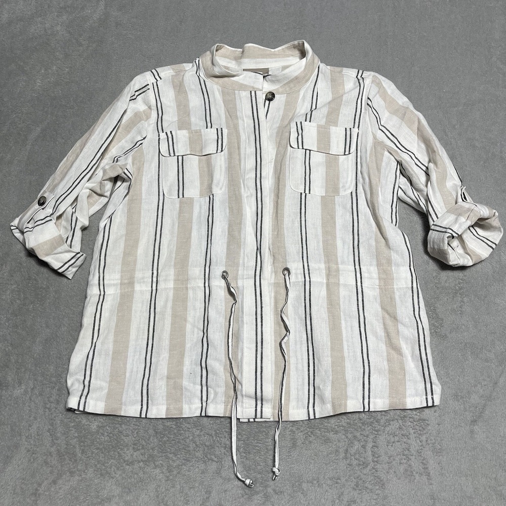 Chicos Top Womens Medium Chicos 1 Striped‎ Linen Blend Lightweight Boho Beach